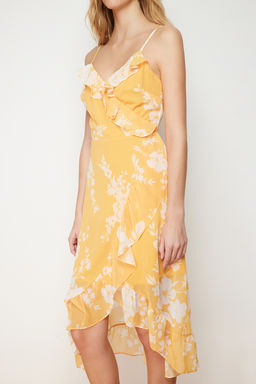 TRENDYOLMILLA Fusya Cicekli Kruvaze Midi Sifon Astarl? Dokuma Elbise TWOSS19EL0375  фото 13