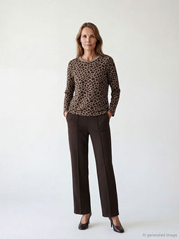 Ka??k Yaka Leopar Desenli Kad?n Ti??rt