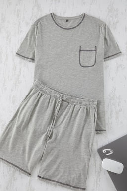 TRENDYOL MAN Gri Regular Fit Karyoka Dikisli Orme Sortlu Pijama Tak?m? TMNSS25PT00017 - Trendyolmilla фото 6
