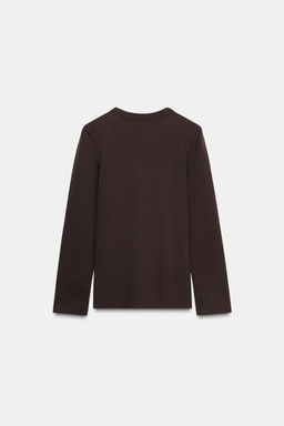 CAMISETA MANGA LARGA INTERLOCK / Chocolate - Zara фото 6