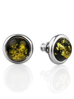 Серьги из натурального зелёного янтаря на замочках-гвоздиках Ягодка