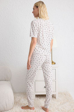 Trendyolmilla Bej Kalp Desenli Orme Pijama Tak?m? THMSS25PT00148  фото 10