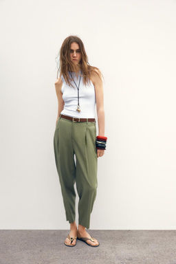 LINEN BELTED STRAIGHT-LEG TROUSERS - Zara фото 15