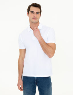 Beyaz Slim Fit Polo Yaka Basic Ti__rt