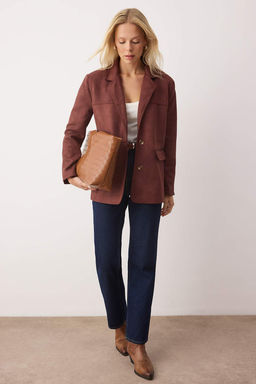 Kahverengi*001 Rahat Kal?p Dokuma Suet Blazer Ceket TWOAW26BC00001