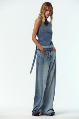 Z1975 HALTER DENIM PATCHWORK TOP