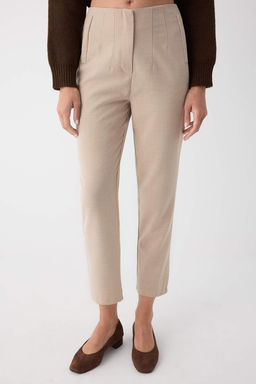 Bej Cigarette Kal?p Pensli Yuksek Bel Bilek Boy Dokuma Pantolon TWOAW26PL00014