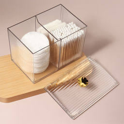 Органайзер для ватных палочек и дисков «FLOWER», с крышкой, 3 секции, 14×9×10.5 см, цвет прозрачный, золотистый