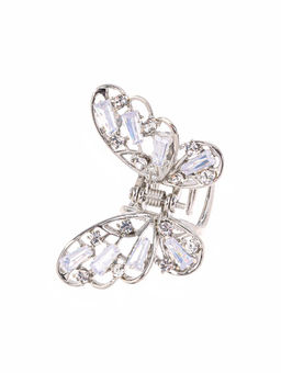 Цена за 6 шт. Крабик для волос «Доротеа», бабочка, 4 см, серебро