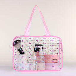 Косметичка-сумка на молнии для бассейна, с ручками, с принтом Сердечки, розовая - Simaland фото 2