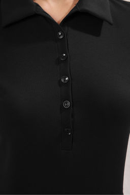 Trendyolmilla Siyah Polo Yaka Truvakar Kol Fitted/Vucuda Oturan Orme Bluz TWOSS25BZ00027 фото 11