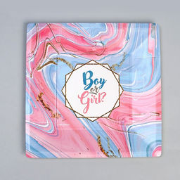 Цена за 10 шт. Тарелка одноразовая бумажная квадратная на гендер-пати «Мальчик или девочка», 21 см