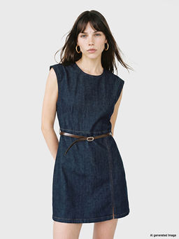 Kemerli Belden Oturtmal? Mini Jean Elbise