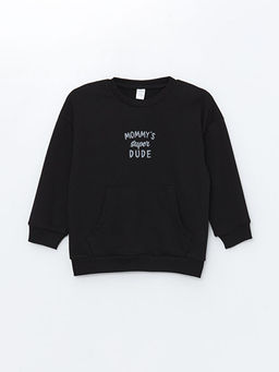 Bisiklet Yaka Bask?l? Erkek Bebek Sweatshirt ve E?ofman Alt 2li Tak?m