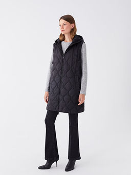 Kap??onlu Kendinden Desenli Kad?n ?i?me Yelek