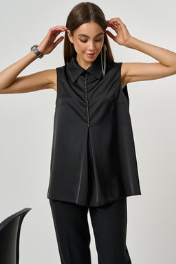 Блузка из атласа с воротником черная