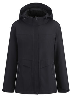 Ветровка женская софтшелл виндстоппер с капюшоном спортивная черного цвета 9616_1Ch