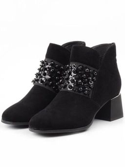 01-CGXM12-2R BLACK Ботинки женские (натуральная замша, байка)