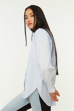 Ac?k Mavi Loose Fit Pamuklu Dokuma Gomlek TWOAW20GO0107