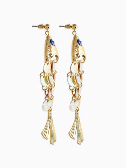 Серьги «Морской мир» рыба, серые в золоте