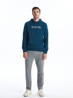 Uzun Kollu Bask?l? Erkek Kal?n Hoodie