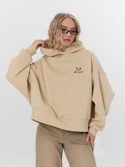 Теплое худи женское бежевое с начесом