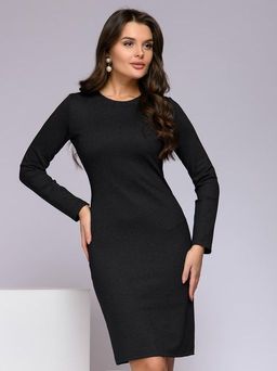 Платье черное в мелкую точку с длинными рукавами - 1001dress фото 2