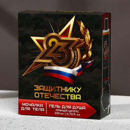 Подарочный набор 23 Февраля: гель для душа 200 мл и мочалка для тела, HARD LINE