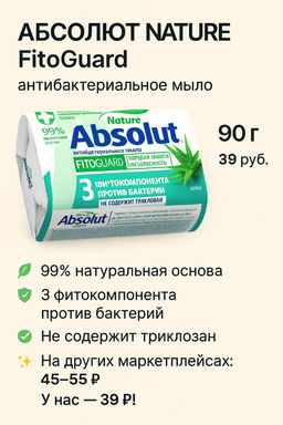 АБСОЛЮТ NATURE FitoGuard антибакт.мыло 90гр Алоэ