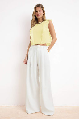 Sar? F?rf?r Detayl? Crop Boy Yar? Transparan Dokuma Bluz TWOSS26BZ00403