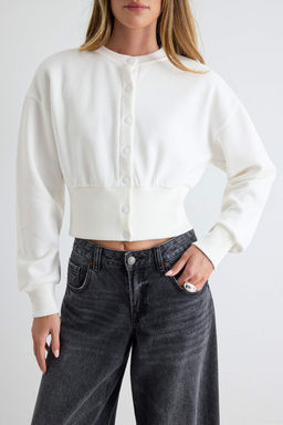 Ekru Kal_n Bele Oturan __t__t Detayl_ Regular Kal_p Crop Boy _rme H_rka/Sweatshirt TWOAW27SW00041 - Trendyolmilla фото 3