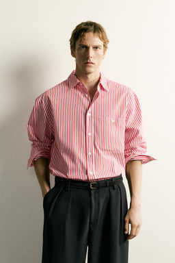 CAMISA BOXY FIT RAYAS / Blanco / Rojo - Zara фото 2