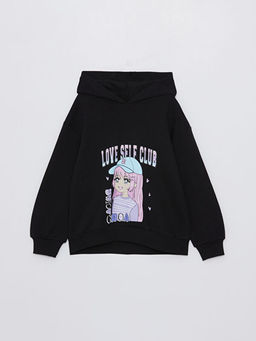 Bask?l? Uzun Kollu K?z ?ocuk Hoodie