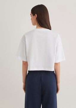 Kedi Logo Bask?l? Beyaz Tisort - Mavi фото 5