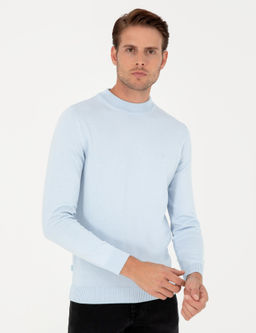 A__k Mavi Slim Fit Yar_m Bal_k__ Yaka Basic Triko Kazak - Pierre cardin фото 3