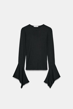 T-SHIRT WITH RUFFLE SLEEVES - Zara фото 6