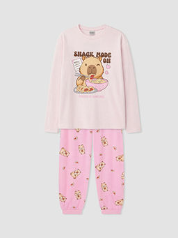 Bisiklet Yaka Bask?l? K?z ?ocuk Pijama Tak?m