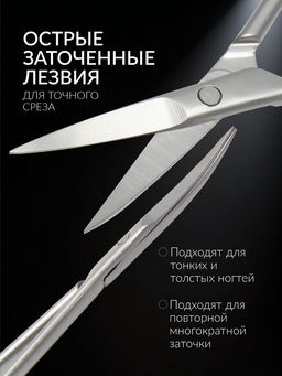 Ножницы маникюрные «Premium», узкие, загнутые, матовые, 10.5 см, на блистере