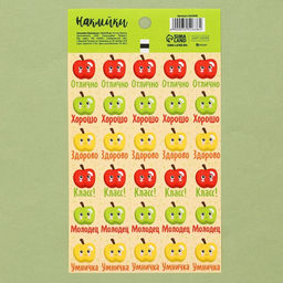 Цена за 10 шт. Бумажные наклейки оценки Яблочки, 10,5 х 18 см
