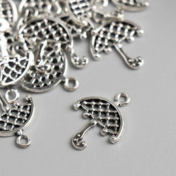 Цена за 20 шт. Металлический элемент, декоративная подвеска «Арт Узор. Зонтик в сеточку», серебро, 2.1×1.6 см