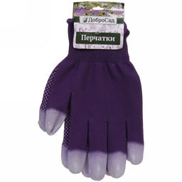 Цена за 12 шт. Перчатки нейлоновые "Аурэль" с ПВХ покрытием облив пальцев и точкой, фиолетовые 8 р-р ДоброСад