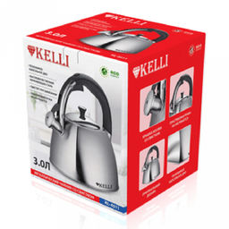 Чайник из нержавеющей стали Kelli 3л, со свистком, капсульное дно, пластиковая ручка (Китай) - Домашняя мода фото 2