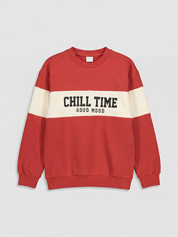 Bisiklet Yaka Bask?l? Erkek ?ocuk Sweatshirt