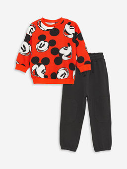 Bisiklet Yaka Mickey Mouse Bask?l? Erkek Bebek Sweatshirt ve E?ofman Alt