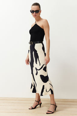 TRENDYOLMILLA Ekru Soyut Piliseli Bask?l? Midi Etek TWOSS24ET00209