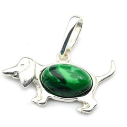 Кулон на шею С 925 с малахитом искусственным Такса, 2,7г