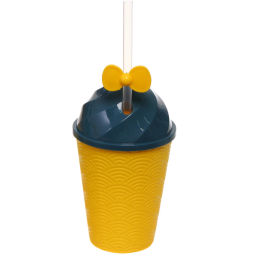 Цена за 6 шт. Стакан пластиковый 440мл "Мороженое" с трубочкой, цвета микс