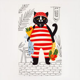 Набор кухонных полотенец Доляна Котик на кухне 35х60см-2шт, 100% хл  фото 3