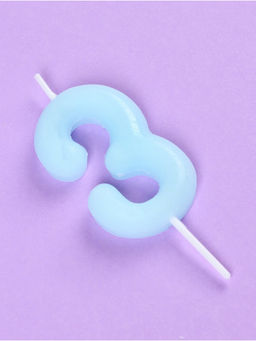 Цена за 3 шт. Свеча в торт «Цифра 3», светящаяся голубая, 9 см