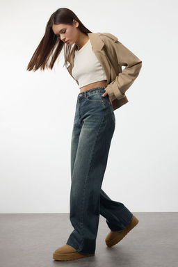 TRENDYOLMILLA Mavi Pacas? Kesikli Soluk Efekt Vintage Yuksek Bel Straight Jeans TWOAW25JE00378  фото 16